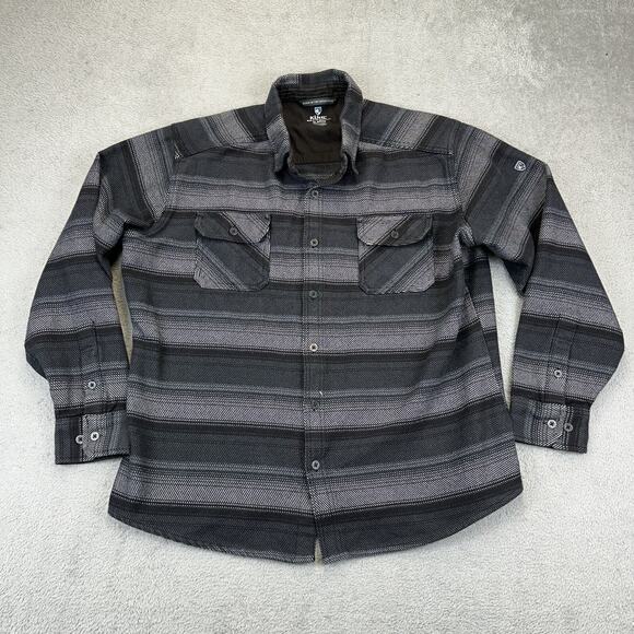 Kuhl Disordr Flannel Shirt Mens Size XL Gray Blac Striped Plaid Button Up Hiking - Picture 1 of 8